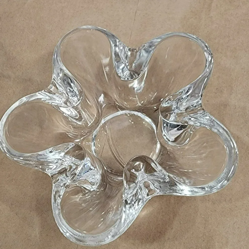 2 VTG Clear Tiffin Neodymium Flower 5 Lobe Heavy‎ Art Glass Bowl Candle Holder